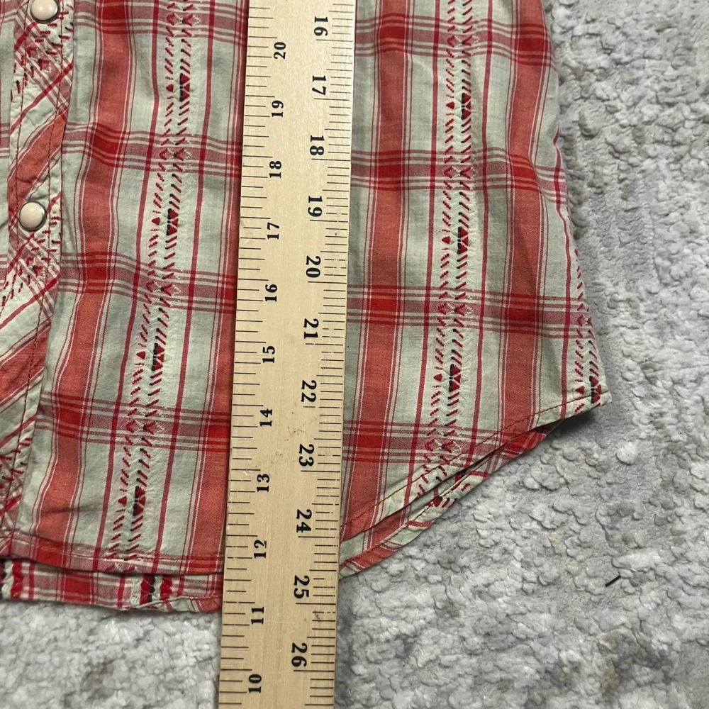 True Religion Plaid Western Snap Button Shirt Womens M Blue Brown Long Sleeve - Picture 10 of 12